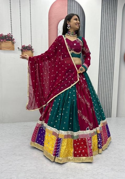 Pink Embroidered Georgette Lehenga Set