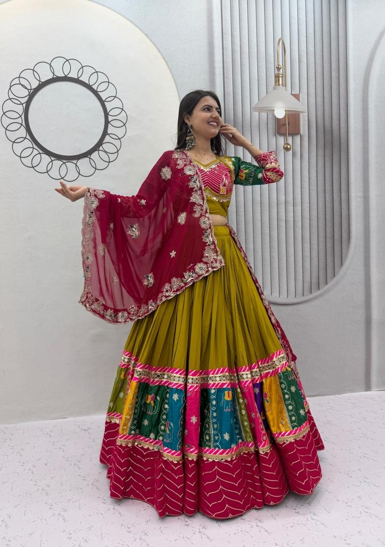 Yellow Embroidered Georgette Lehenga Set - Indya