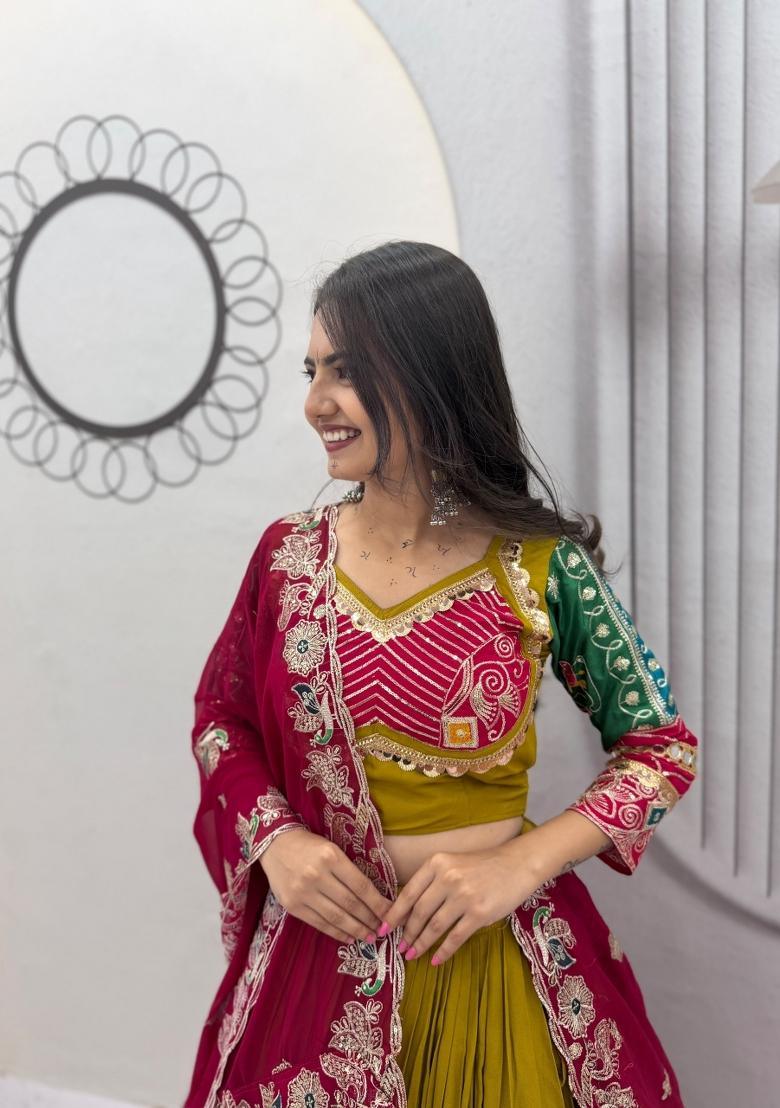 Yellow Embroidered Georgette Lehenga Set - Indya