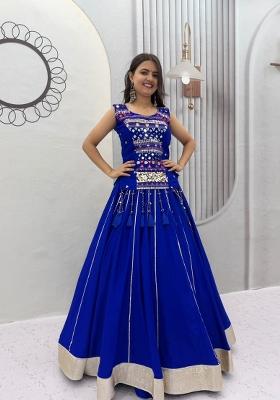 Blue Embroidered Cotton Lehenga Set