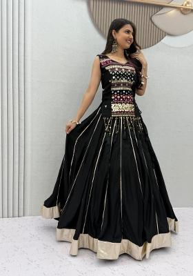 Black Embroidered Cotton Lehenga Set