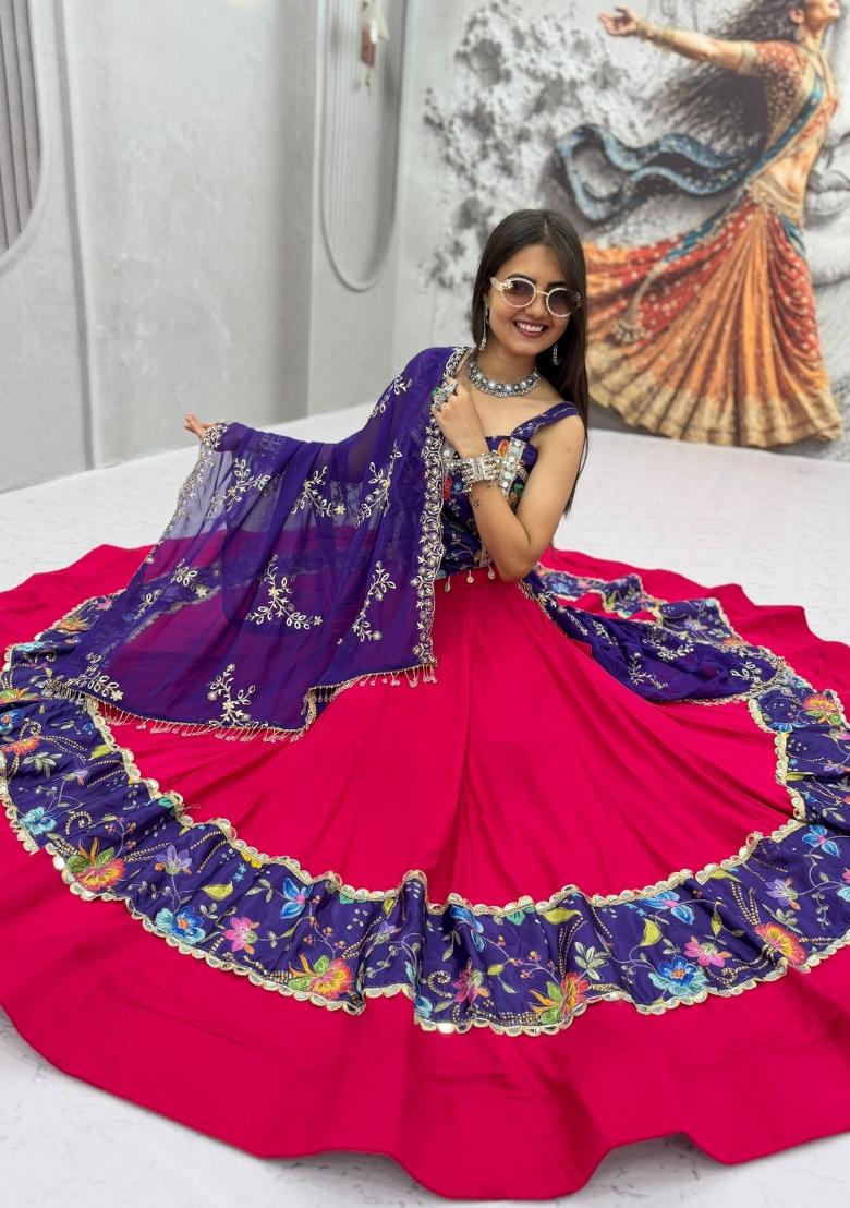 Red Embroidered Georgette Lehenga Set - Indya