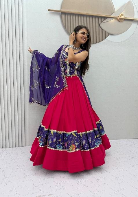 Red Embroidered Georgette Lehenga Set