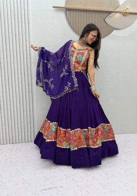 Blue Embroidered Georgette Lehenga Set