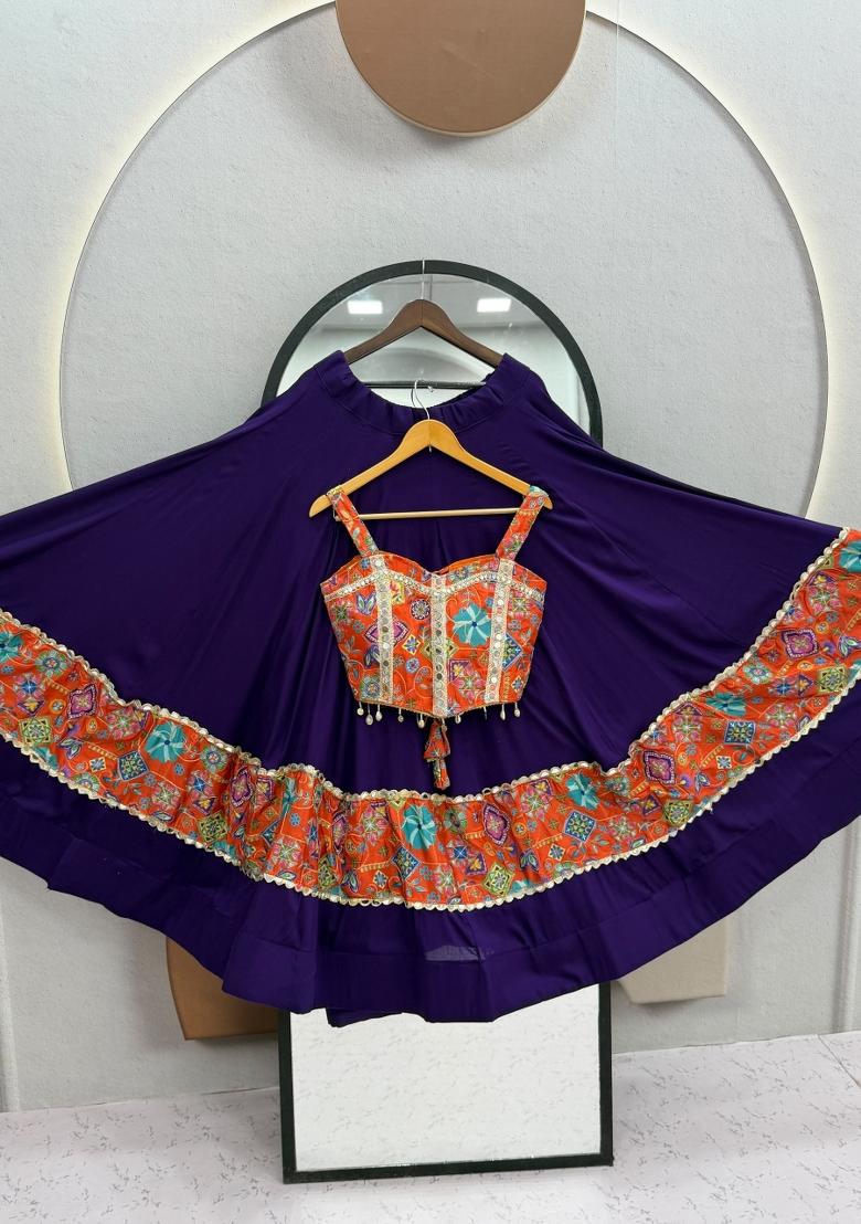 Blue Embroidered Georgette Lehenga Set - Indya