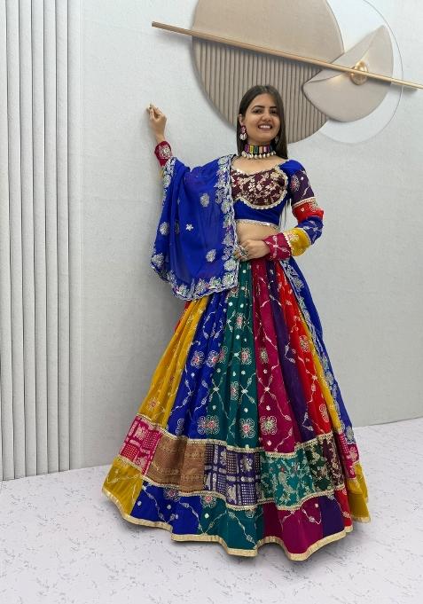 Multicolor Embroidered Georgette Lehenga Set