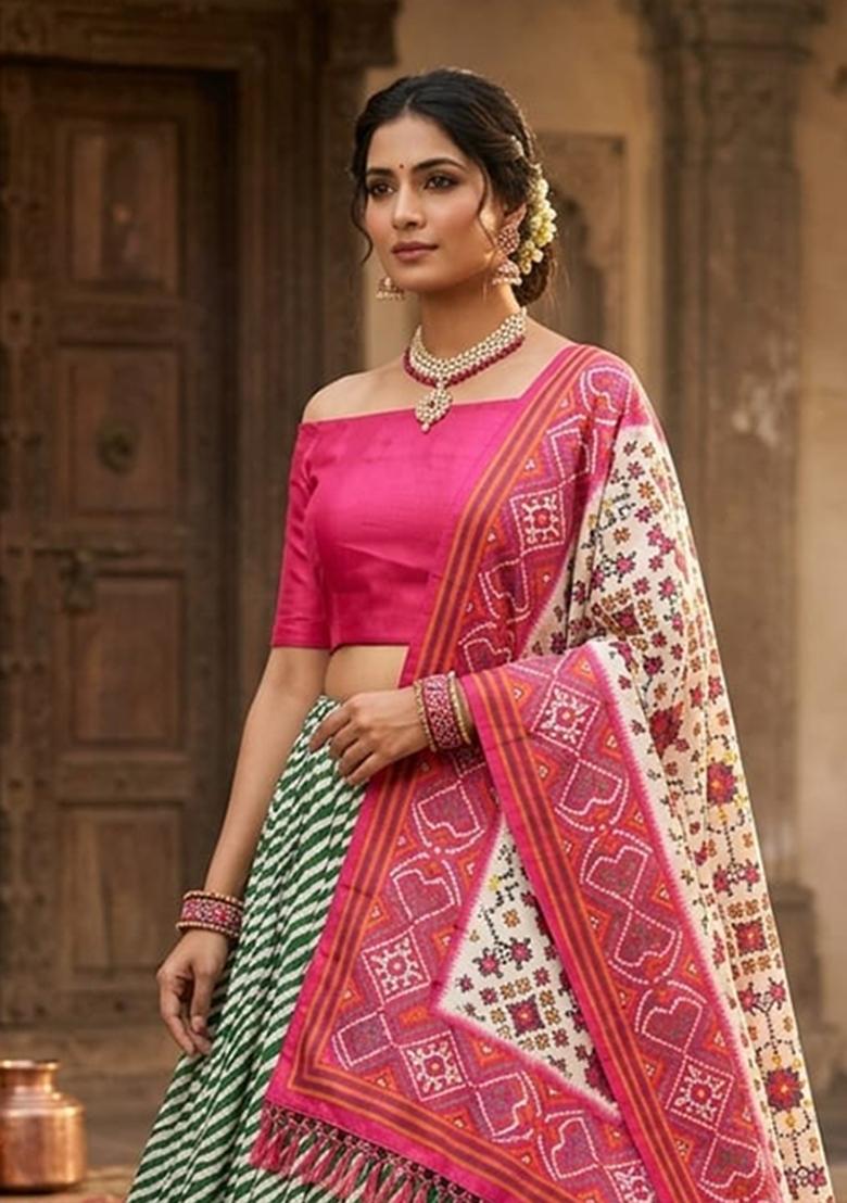 Pink Embroidered Cotton Lehenga Set - Indya
