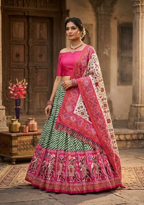 Pink Embroidered Cotton Lehenga Set