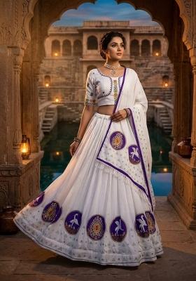 White Embroidered Cotton Lehenga Set