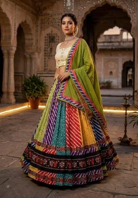 Multicolor Embroidered Cotton Lehenga Set