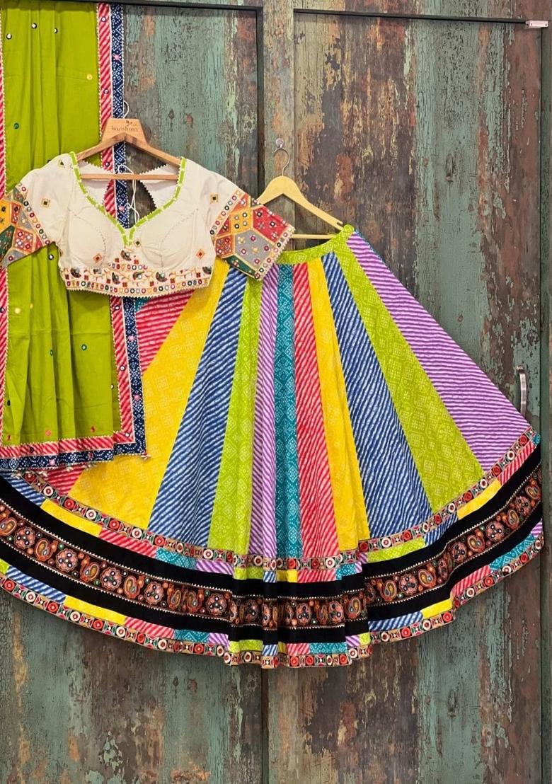 Multicolor Embroidered Cotton Lehenga Set - Indya