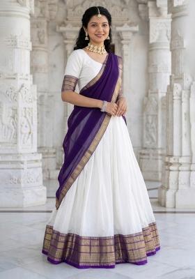 Blue Zari Work Cotton Lehenga Set