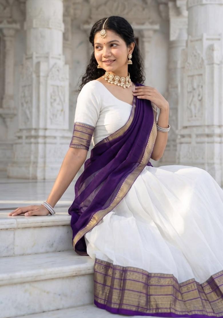 Blue Zari Work Cotton Lehenga Set - Indya