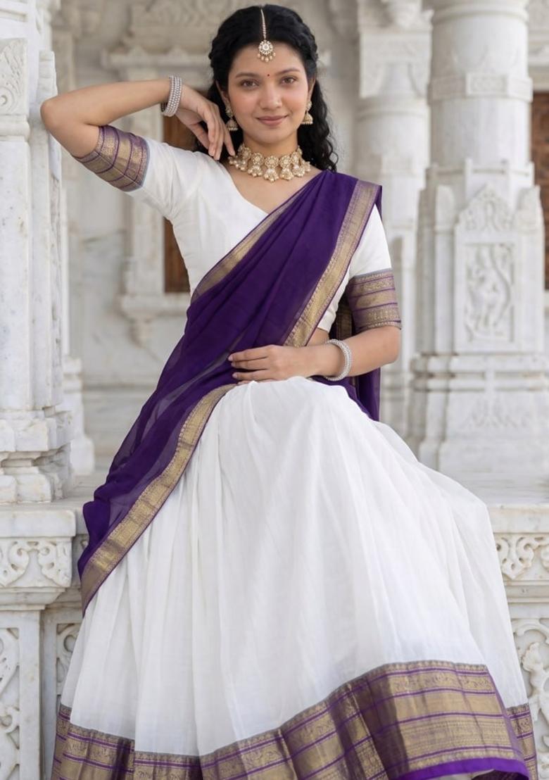 Blue Zari Work Cotton Lehenga Set - Indya