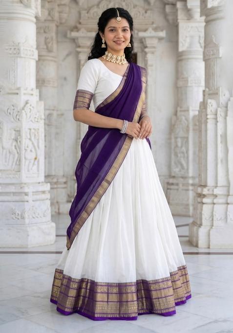 Blue Zari Work Cotton Lehenga Set