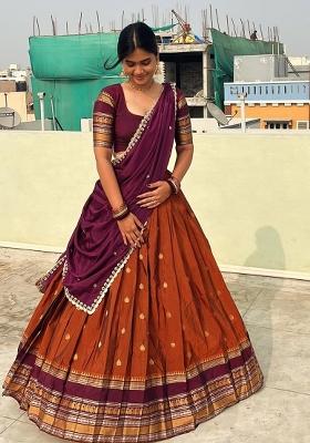 Orange Zari Work Silk Lehenga Set