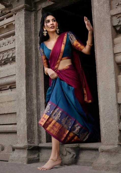 Rama Zari Work Cotton Lehenga Set