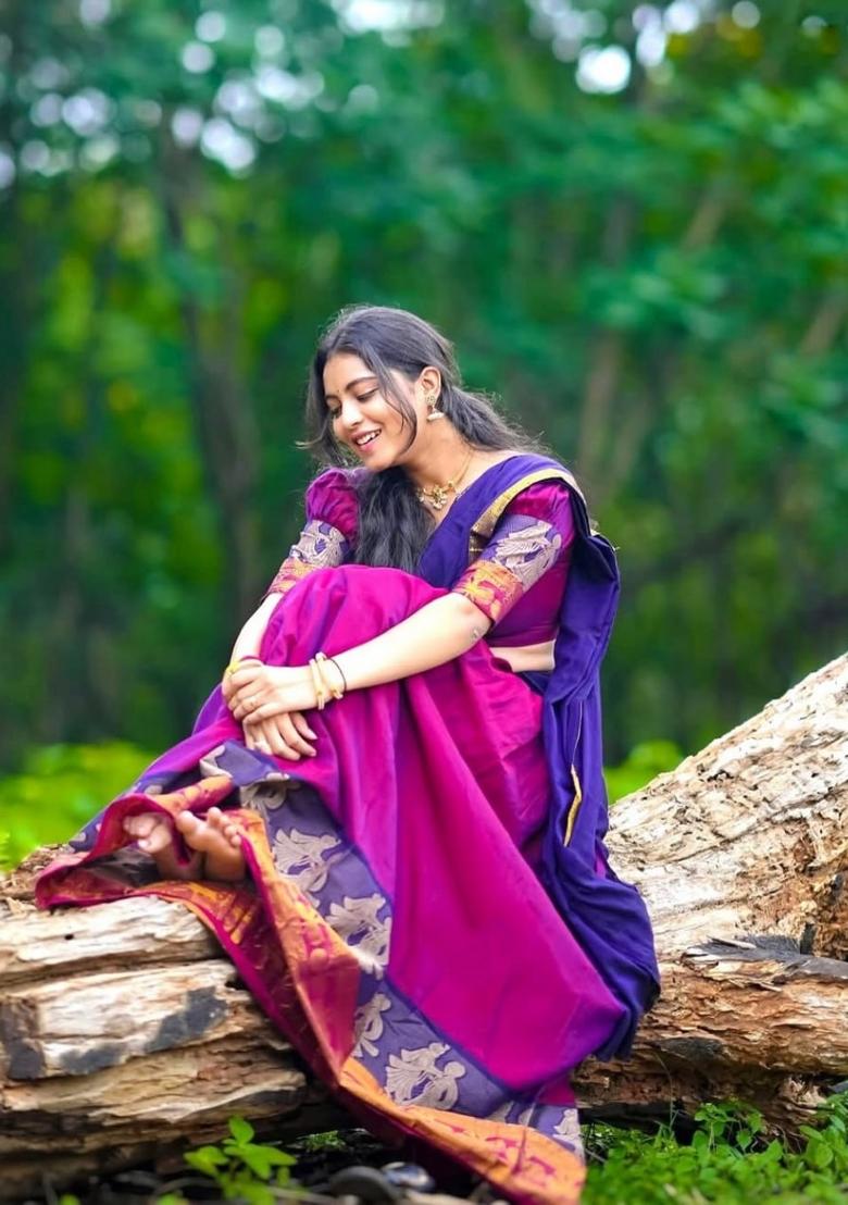 Wine Zari Work Cotton Lehenga Set - Indya