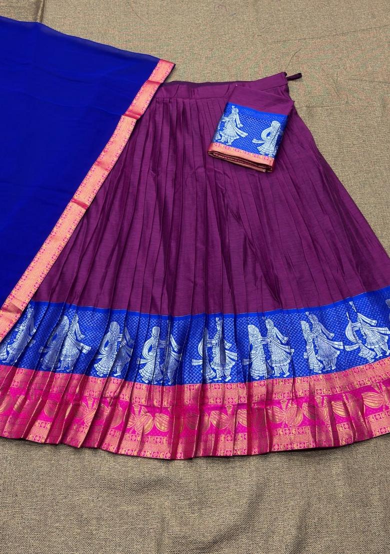 Wine Zari Work Cotton Lehenga Set - Indya