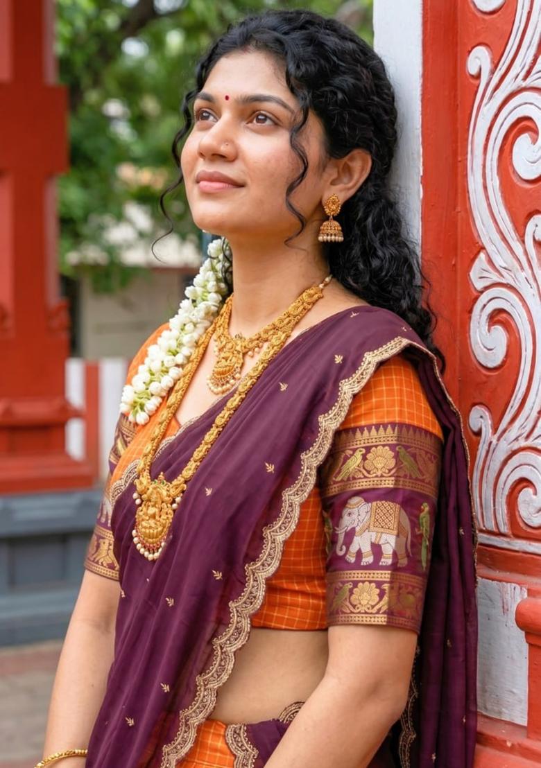 Orange Zari Work Silk Lehenga Set - Indya