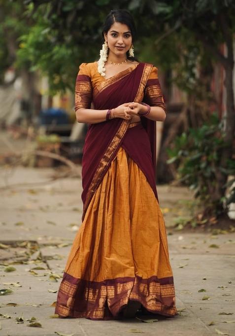 Mustard Zari Work Silk Lehenga Set