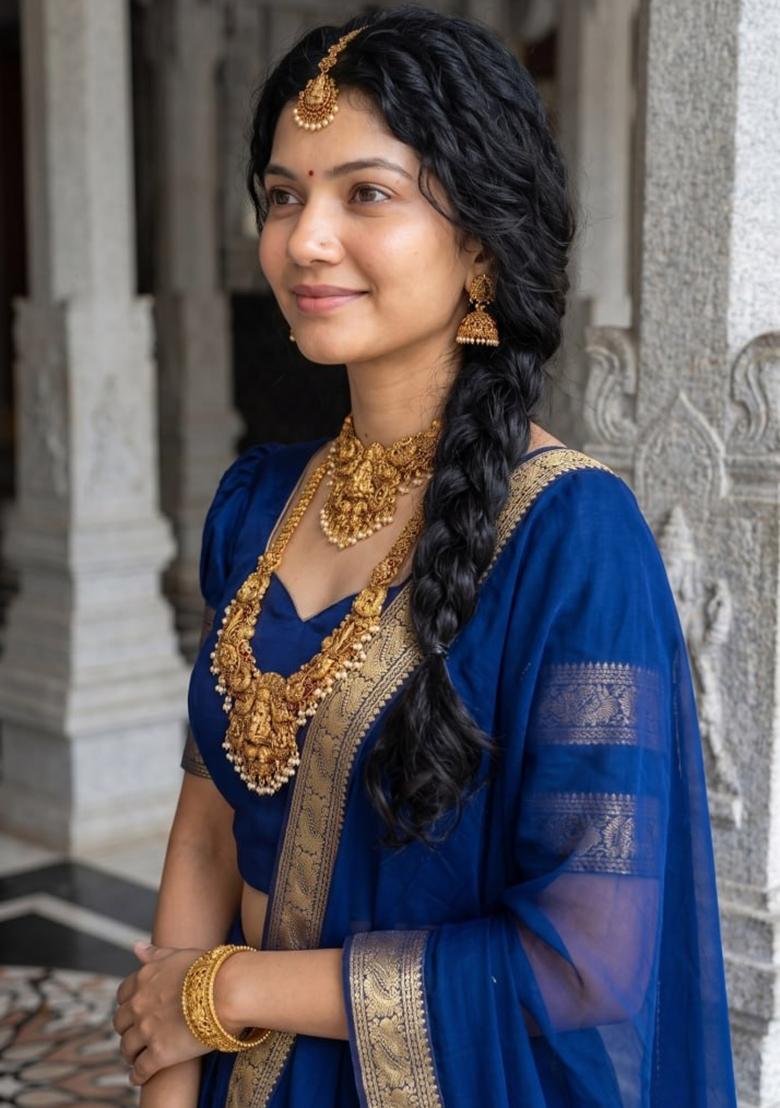Blue Zari Work Cotton Lehenga Set - Indya