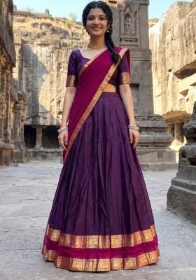 Wine Zari Work Cotton Lehenga Set