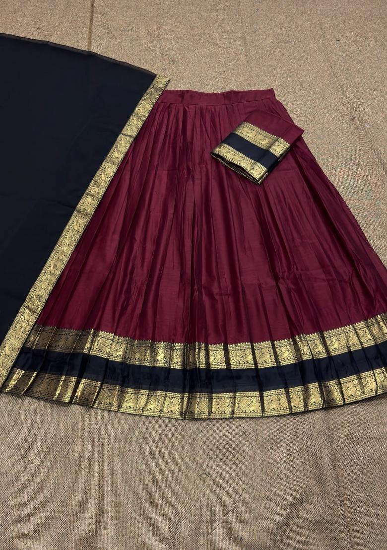 Black Zari Work Cotton Lehenga Set - Indya