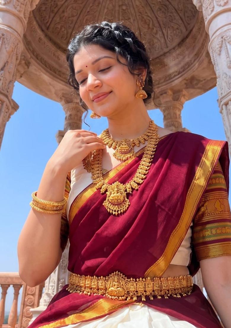 Maroon Zari Work Cotton Lehenga Set - Indya