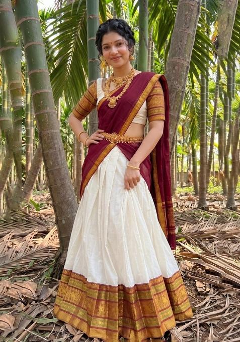 Maroon Zari Work Cotton Lehenga Set