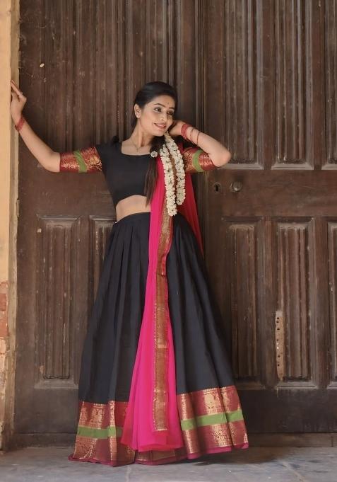 Black Zari Work Cotton Lehenga Set