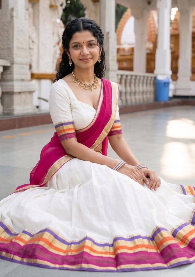 Pink Zari Work Cotton Lehenga Set - Indya
