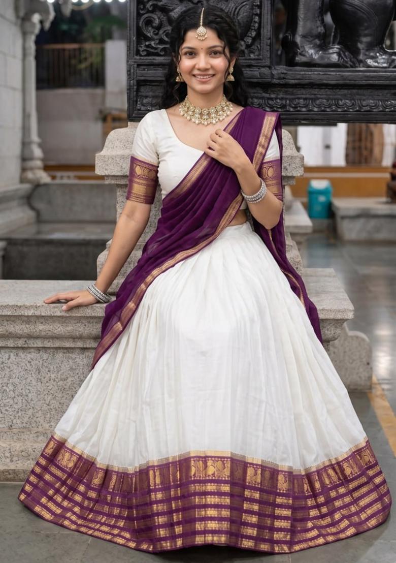 Purple Zari Work Cotton Lehenga Set - Indya