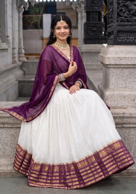 Purple Zari Work Cotton Lehenga Set