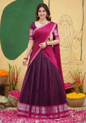 Pink Zari Work Cotton Lehenga Set