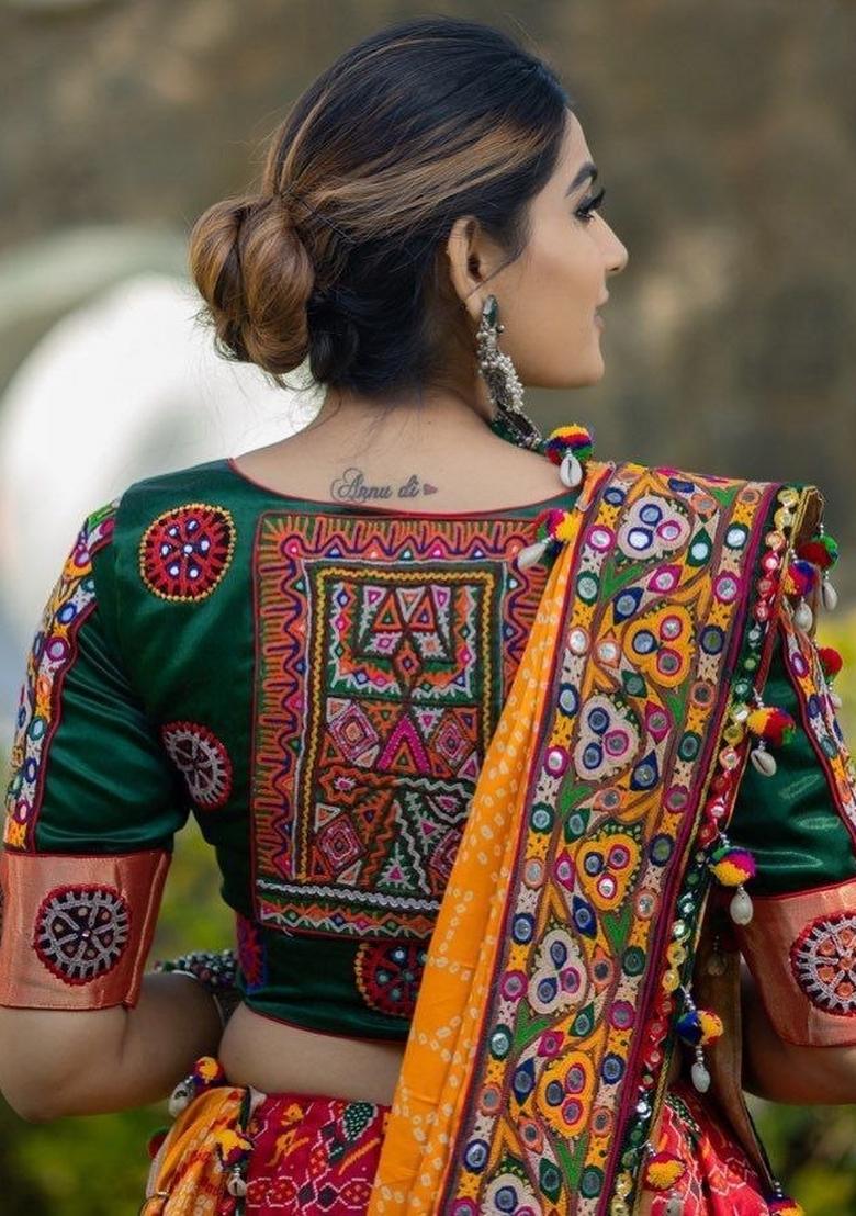 Multicolor Printed Silk Lehenga Set - Indya