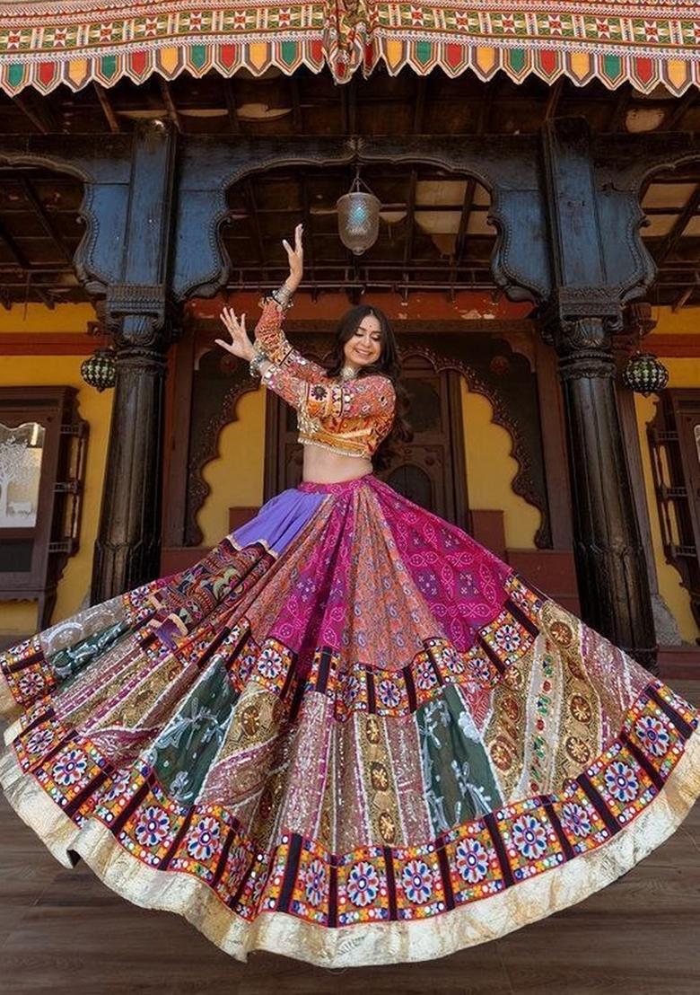 Multicolor Printed Silk Lehenga Set - Indya