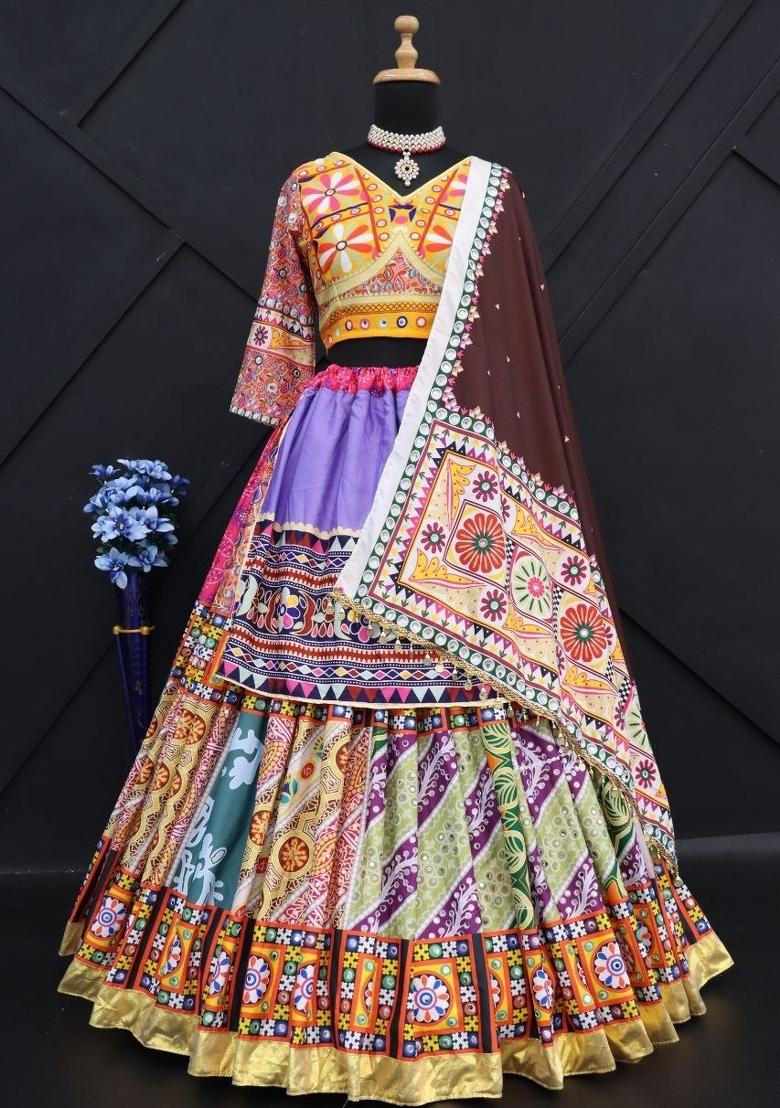 Multicolor Printed Silk Lehenga Set - Indya