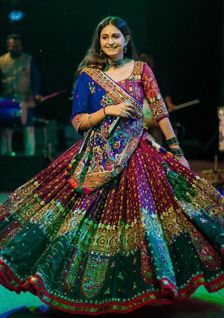 Multicolor Printed Silk Lehenga Set - Indya