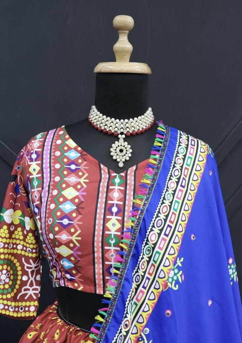Multicolor Printed Silk Lehenga Set - Indya