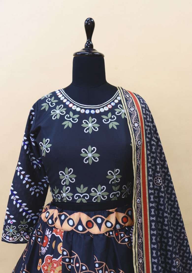 Black Silk Lehenga Set with Printed for Diwali | Wedding & Festive Wear - Indya