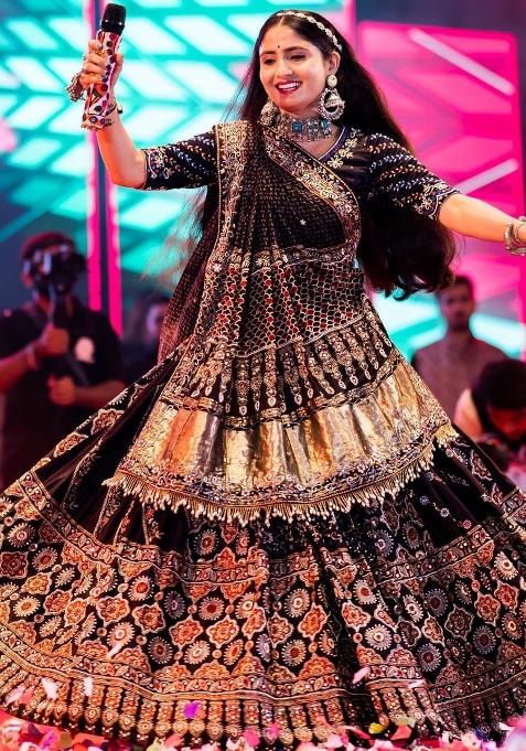 Black Printed Silk Lehenga Set