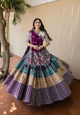 Wine Printed Silk Lehenga Set