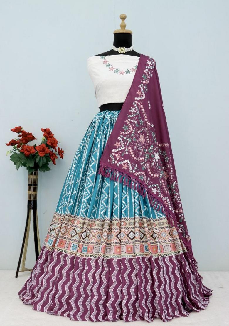Wine Printed Silk Lehenga Set - Indya