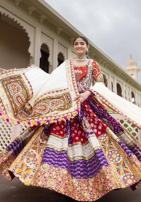 Multicolor Printed Silk Lehenga Set