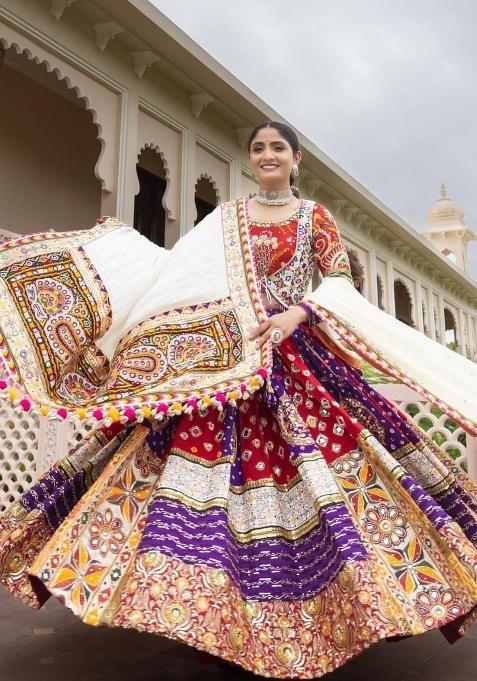Multicolor Printed Silk Lehenga Set