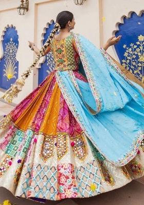 Multicolor Printed Silk Lehenga Set