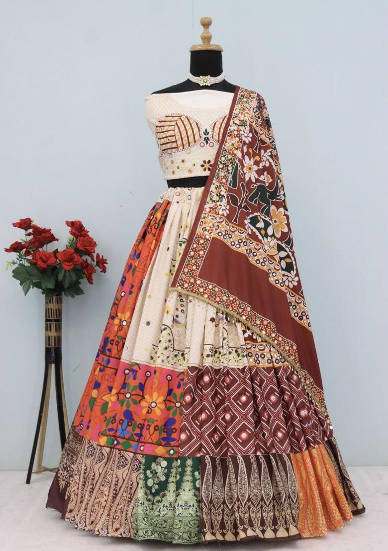 Multicolor Printed Silk Lehenga Set - Indya