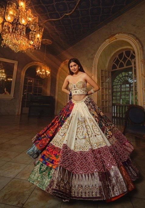 Multicolor Printed Silk Lehenga Set