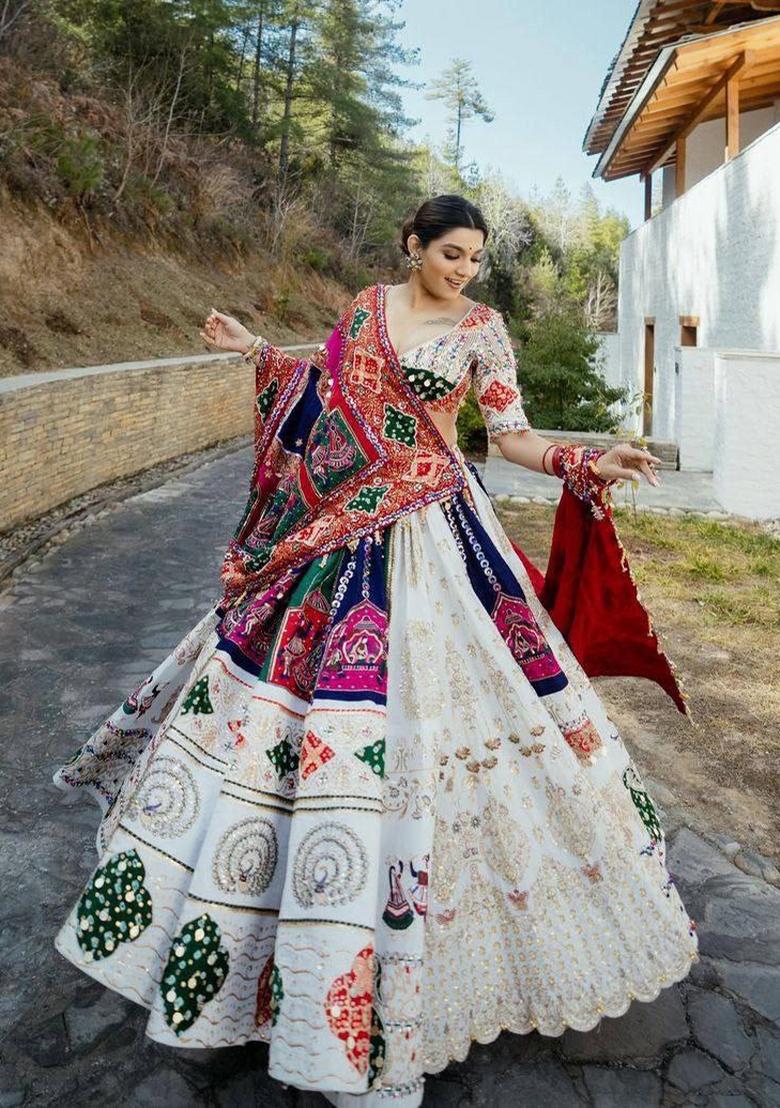 Multicolor Printed Silk Lehenga Set - Indya